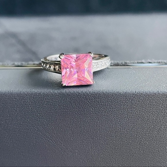 3CT PRINCESS CUT PINK QUARTZ CZ SOLITAIRE STERLING SILVER RING - Picture 4 of 10